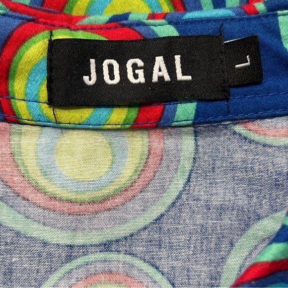 JOGAL Circle Pattern Short Sleeve Shirt sz L Casual Button Pockets Colorful Fun - Picture 5 of 8